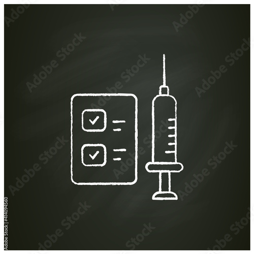 Approved vaccine chalk icon. Successfully trialed vaccine. Cure search, vaccine development. Stop coronavirus pandemic. Fight against covid19 disease. Isolated vector illustration on chalkboard