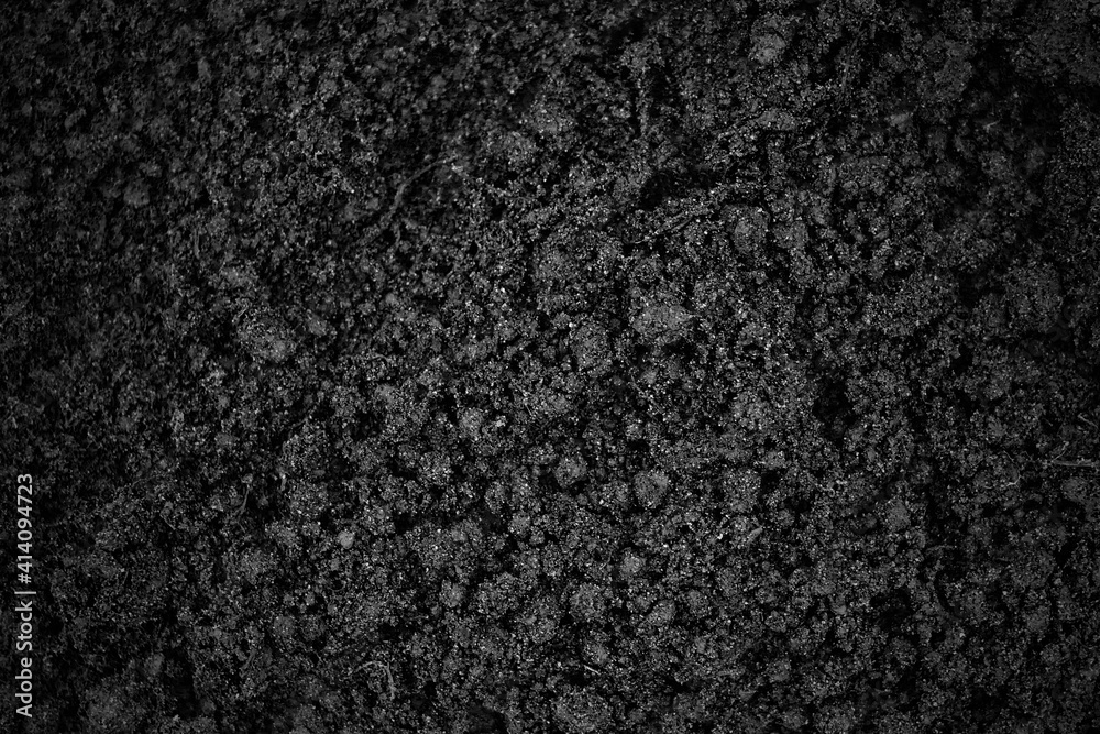 Dark black soil. Close-up. Top view. Background. Texture. Dark black soil. Close-up. Top view. Background. Texture.