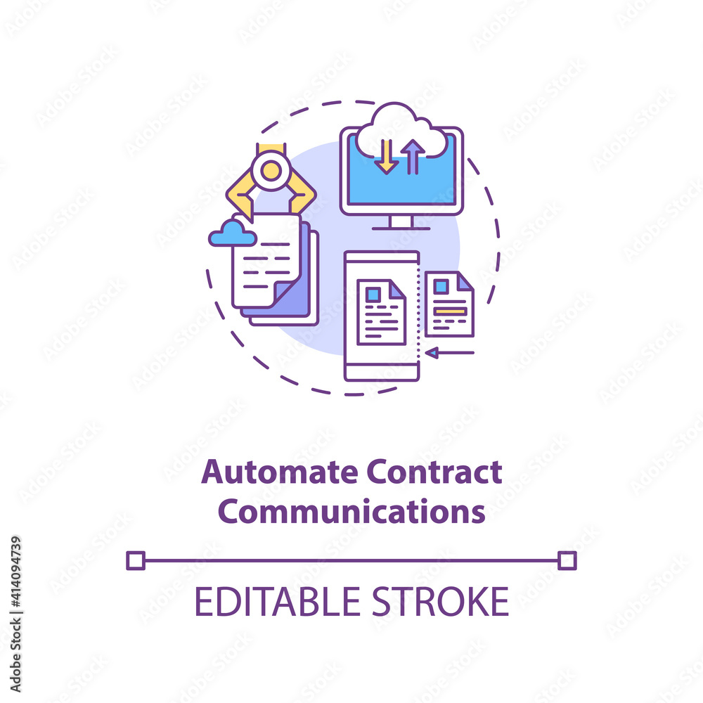 Automate contract communications concept icon. Efficient contract management tips. Approval workflow idea thin line illustration. Vector isolated outline RGB color drawing. Editable stroke