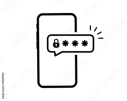 Phone password. Password protected icon. Phone with enter password code, verification security authorization Two step authentication. Notification button and entering a code on the screen