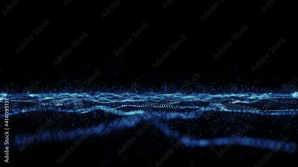 Abstract Glowing Mesh Wave Field Fx With Fractal Particles Loop/ 4k animation of an abstract fractal digital wave field background with glowing mesh lines and particles flickering and seamless looping