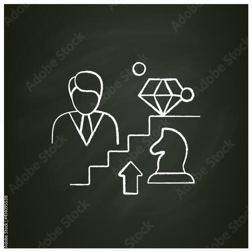 Personal growth strategies chalk icon. Personal growth concept. Self improvement strategies and self organization. Growth plan. Certification training. Isolated vector illustration on chalkboard