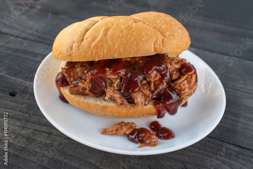 barbecue pork sandwich on plate