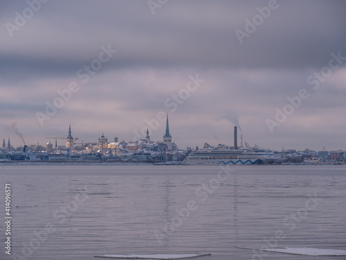Frozen Baltic Sea and city Tallinn Estonia