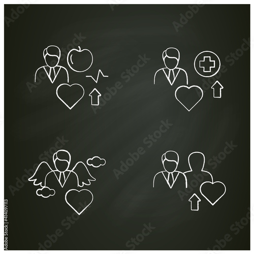 Personal growth chalk icons set. Consists of growth zone, enhancing lifestyle, identifying potential, spiritual identity etc. Isolated vector illustration. Vector illustrations on chalkboard