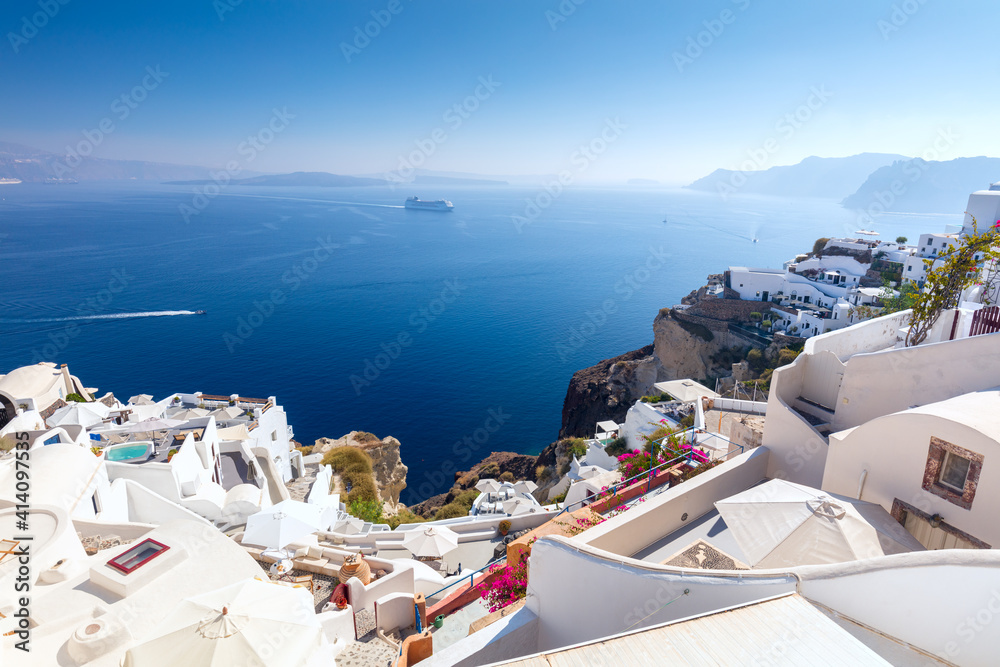 Famous Oia town cityscape at Santorini island in Greece