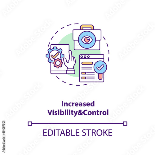 Increased visibility and control concept icon. Contract management automation benefits. Contract management idea thin line illustration. Vector isolated outline RGB color drawing. Editable stroke