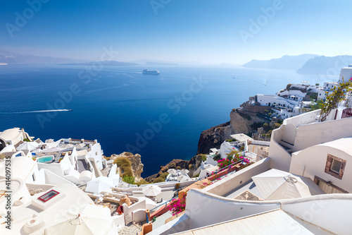 Famous Oia town cityscape at Santorini island in Greece