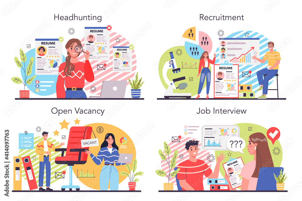 Headhunting concept set. Idea of business recruitment and human
