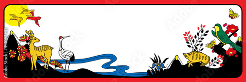 [Vector] The banner frame with animals in the flower playing card illustrations