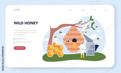 Hiver or beekeeper web banner or landing page. Professional farmer
