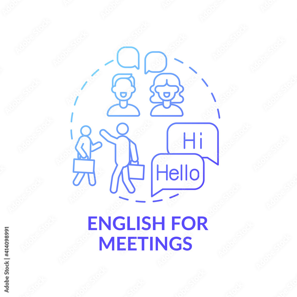 English for meetings concept icon. Business english purpose idea thin line illustration. Coping with communication problems. Arranging meetings with clients. Vector isolated outline RGB color drawing
