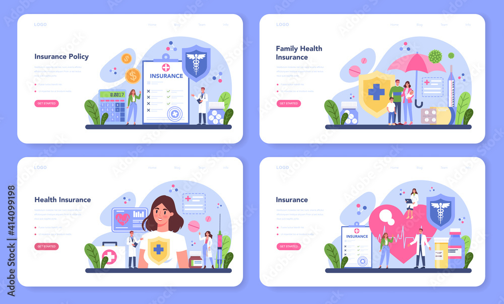Obraz premium Health insurance web banner or landing page set. Idea of security