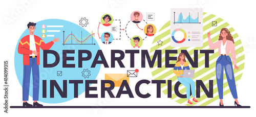 Interaction of departments typographic header. Business teamwork.
