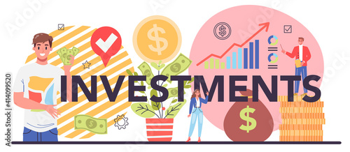 Investments typographic header. Investing stategy, fundamental analysis