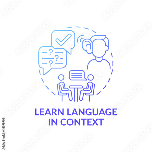 Learning language in context concept icon. Linguistic context idea thin line illustration. Flashcards with pictures. Sentences surrounded by discourse part. Vector isolated outline RGB color drawing