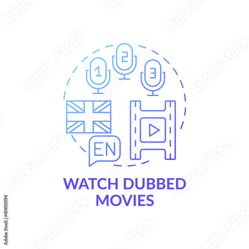 Watching dubbed movies concept icon. Learning language tip idea thin line illustration. Reinforcing foreign language learning. English skills improvement. Vector isolated outline RGB color drawing