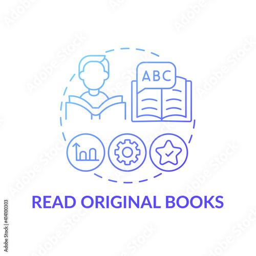 Reading original books concept icon. Learning language tip idea thin line illustration. Reading in foreign language. Learning and reinforcing words. Vector isolated outline RGB color drawing