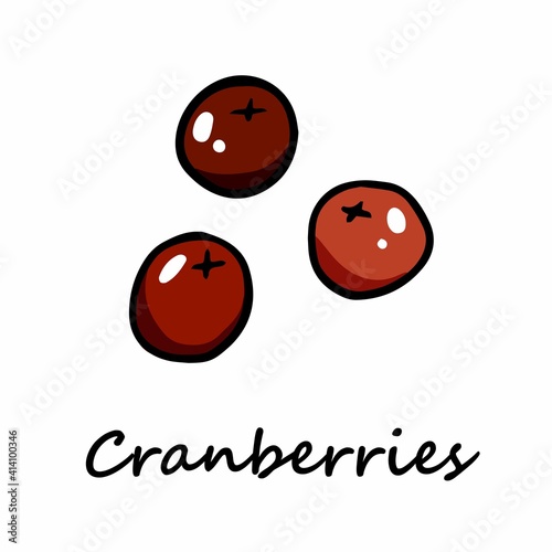 Cute cranberries in doodle style with outline. Doodle vector illustration. Cranberries isolated on white background.