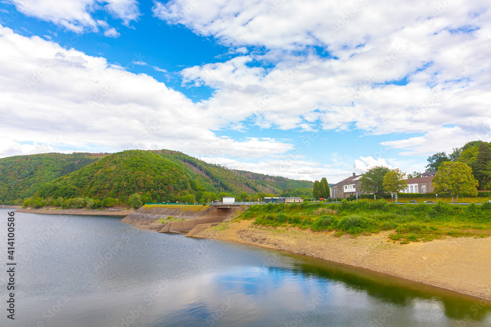 Paulushofdamm, Rursee and Obersee on a beautiful day in summer.