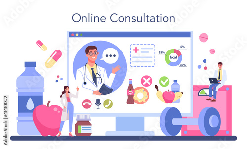 Nutritionist online service or platform. Nutrition therapy with healthy food