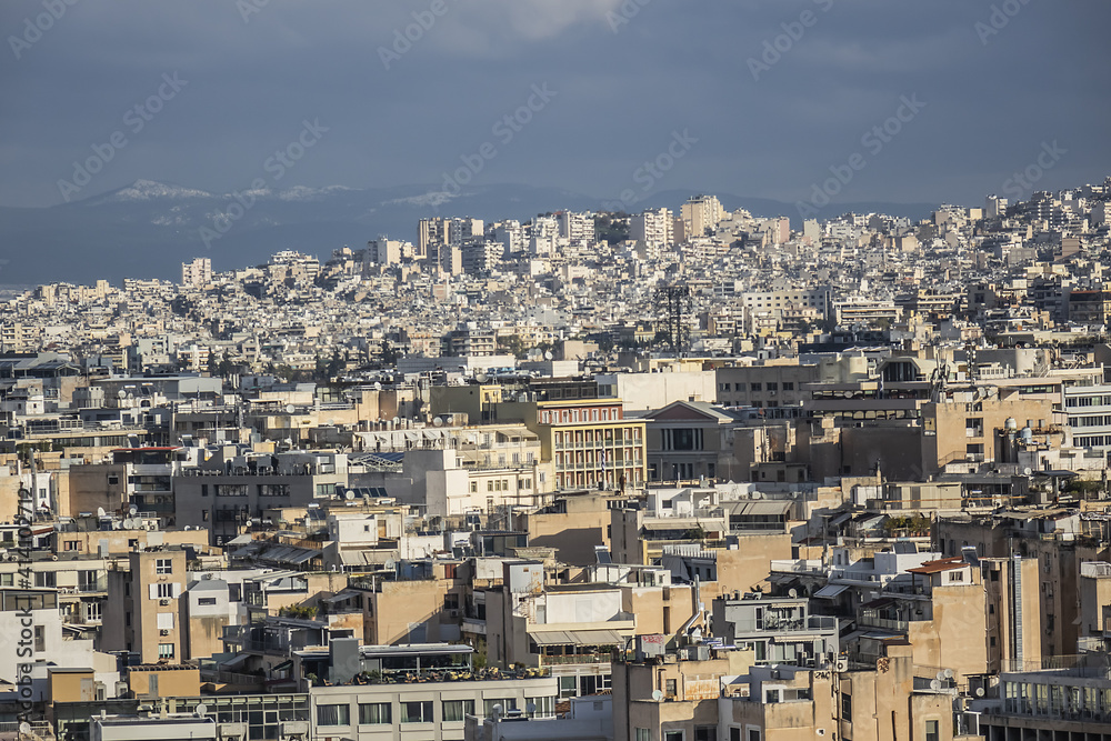 Panoramic view over the old town of Athens from Acropolis hill. Athens, Greece.