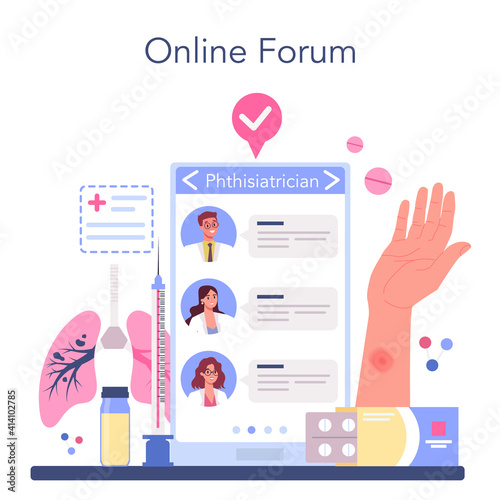 Phthisiatrician online service or platform. Doctor standing at big lungs