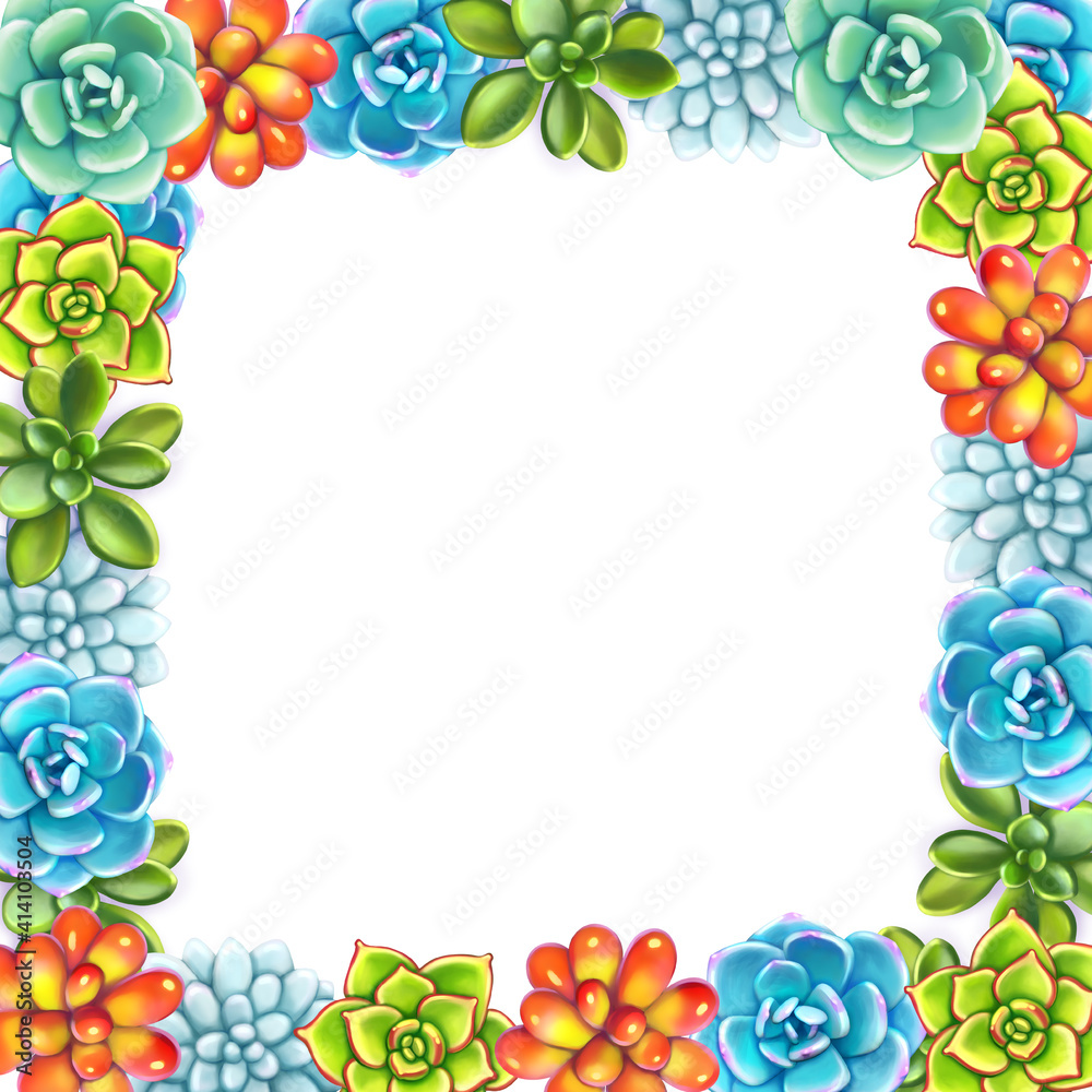 Floral Border. Succulents arranged un a shape of frame Floral Border. Succulents arranged un a shape of frame