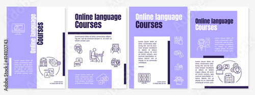 Online language courses brochure template. Special schools. Flyer, booklet, leaflet print, cover design with linear icons. Vector layouts for magazines, annual reports, advertising posters