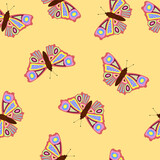 Butterfly seamless pattern. Flat illustration in pop art style
