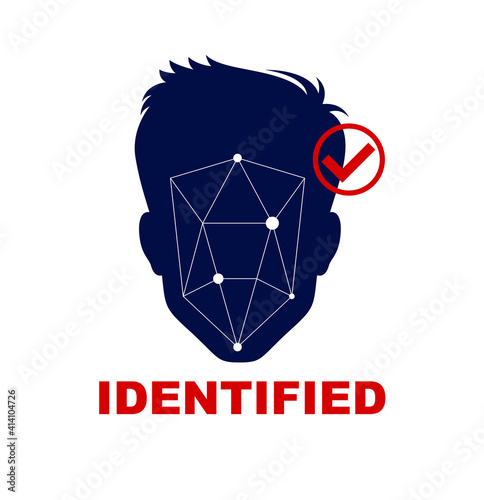 Man face silhouette biometric identification concept vector simple logo or icon, people search, unidentified person.