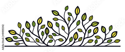 Floral vector design with leaves and branches isolated over white, classical elegant fashion style banner or text divider for design, luxury vintage linear emblem or frame element.