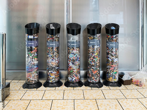 Portable batteries clear plastic recycling tubes .