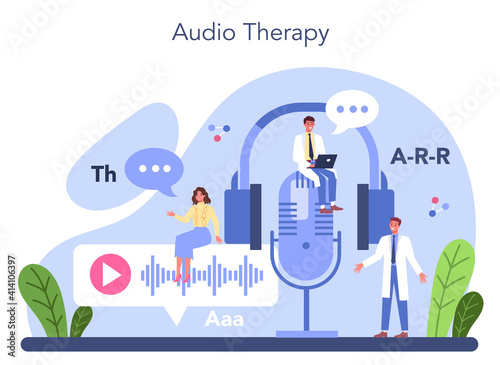 Speech therapist concept. Audio therapy for didactic correction.