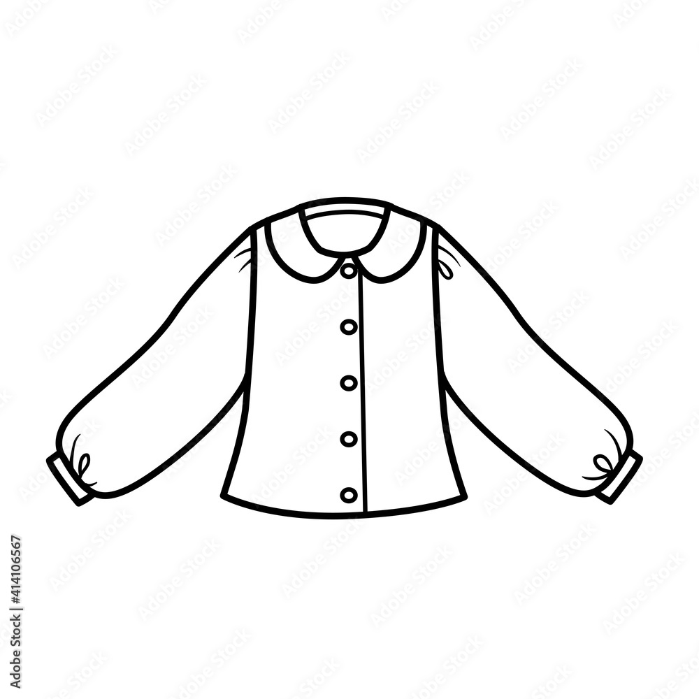 Blouse with a turndown collar for girls outline for coloring on white background Blouse with a turndown collar for girls outline for coloring on white background