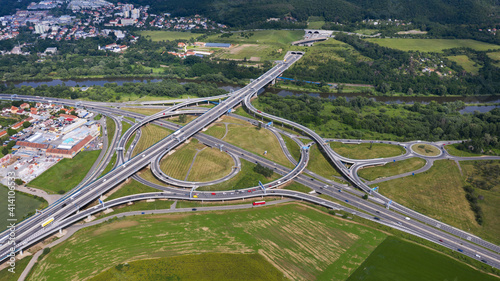 Obraz na plátně Aerial view of an level crossing