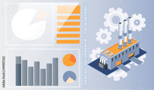 Industrial internet things, production plant. Dynamics growing changing indicators data analysis. Industry automation factory equipment using technologies innovation production 4ir revolution, AI, IoT