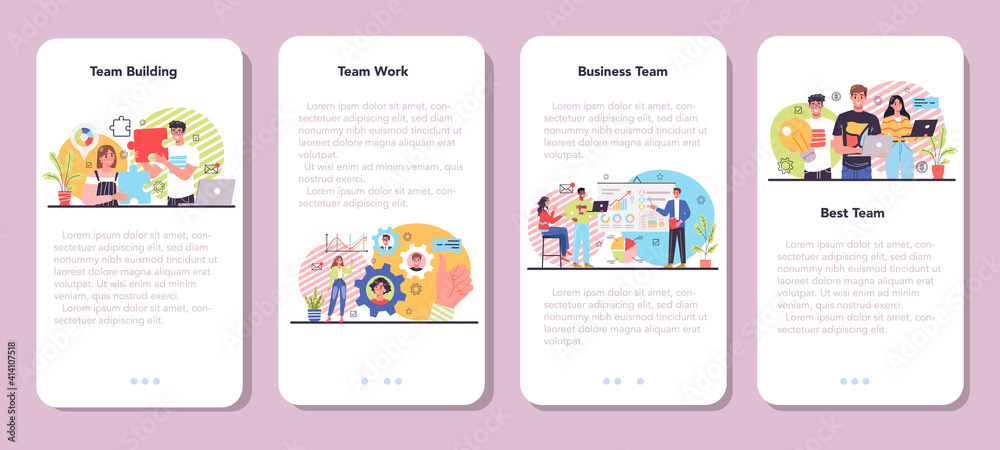 Obraz premium Business team mobile application banner set. Idea of strategy