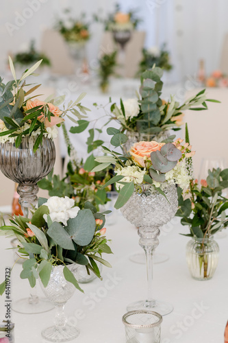 Wedding flower arrangement on table