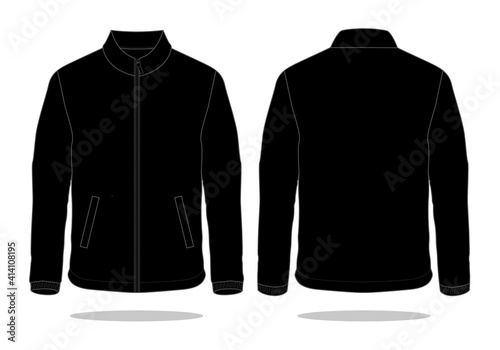 Blank Black Jacket Template on White Background. Front and Back Views, Vector File