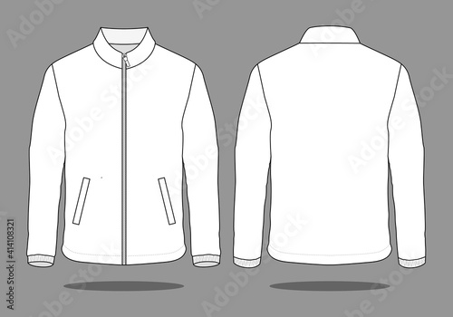 Blank White Jacket Template on Gray Background. Front and Back Views, Vector File.