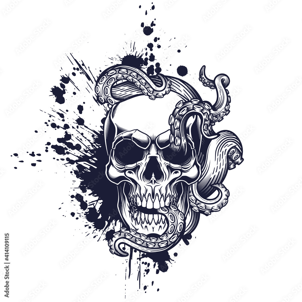 Vektorová grafika „Skull with tentacles design. Vector illustration of