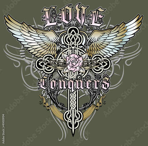 Tattoo cross print design illustration 