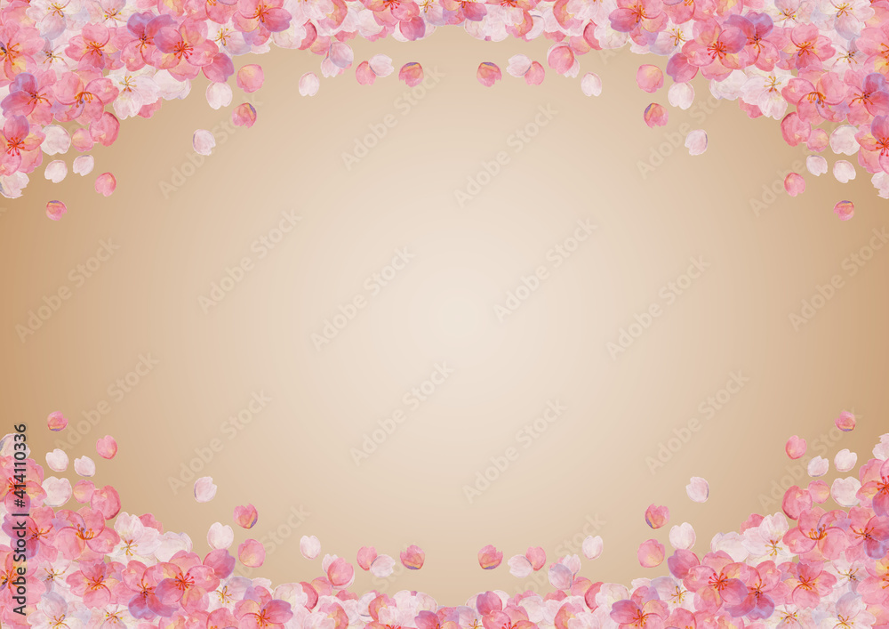 レトロな桜の背景素材　金色　ソメイヨシノ　押絵　押花　和柄　和風イメージ　花見