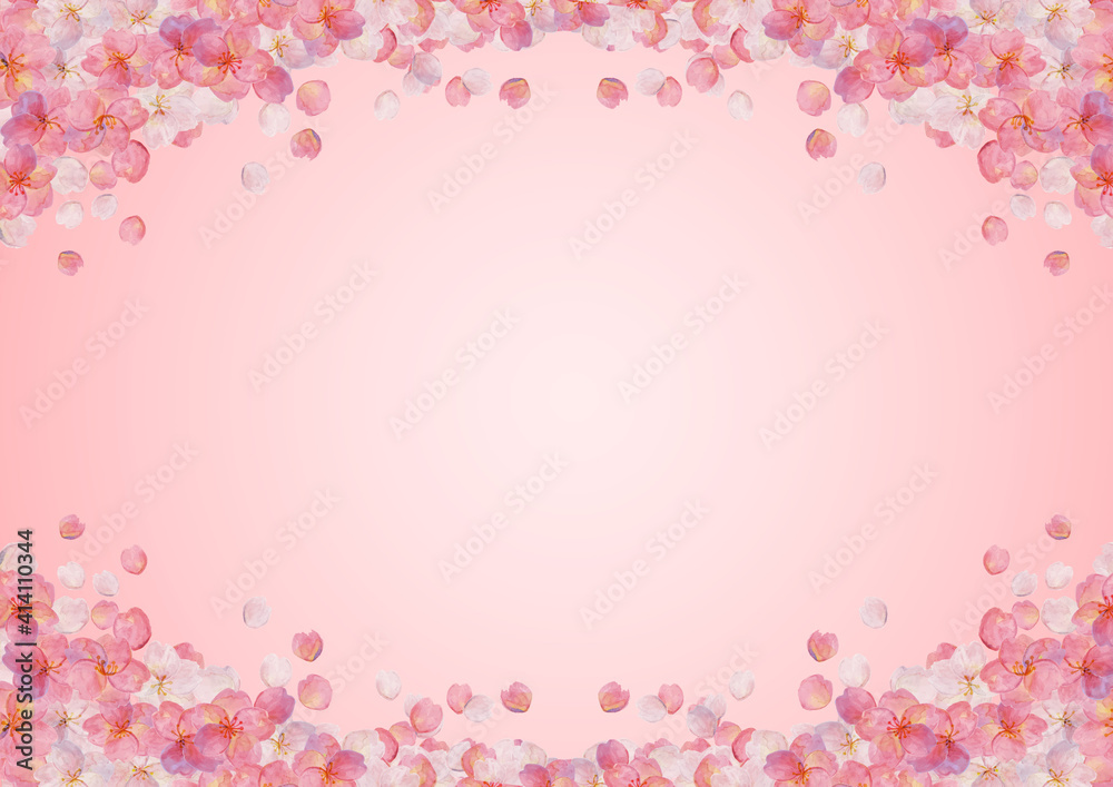 レトロな桜の背景素材　ピンク　ソメイヨシノ　押絵　押花　和柄　和風イメージ　花見