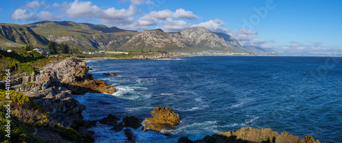 View from Roman Rock towards Grotto Beach with the Kleinrivier Mountains in the background. Hermanus. Whale Coast. Overberg. Western Cape. South Africa