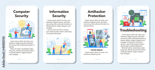 Computer security specialist mobile application banner set. Idea of digital