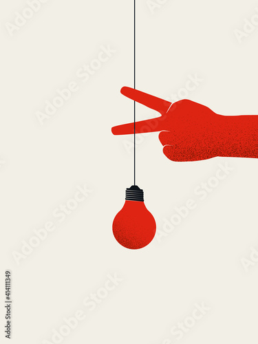 Losing idea business vector concept with hand cutting off lightbulb. Symbol of lack of inspiration.