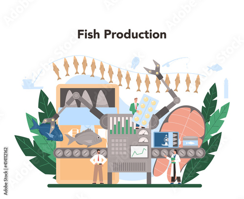 Industrial fishing concept. Capture fisheries, seafood production