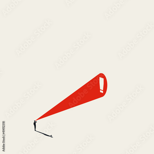 Business risk or danger vector concept. Man discovers danger ahead. Symbol of risk management, caution.